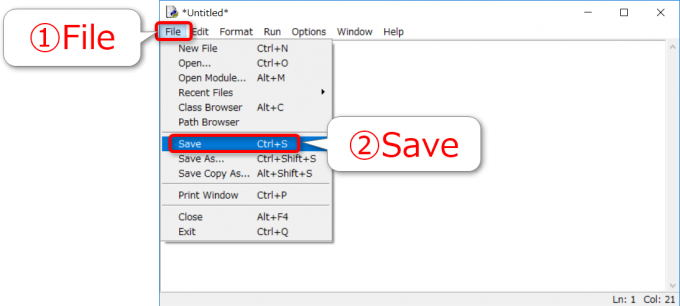 IDLEでPythonファイルを保存する