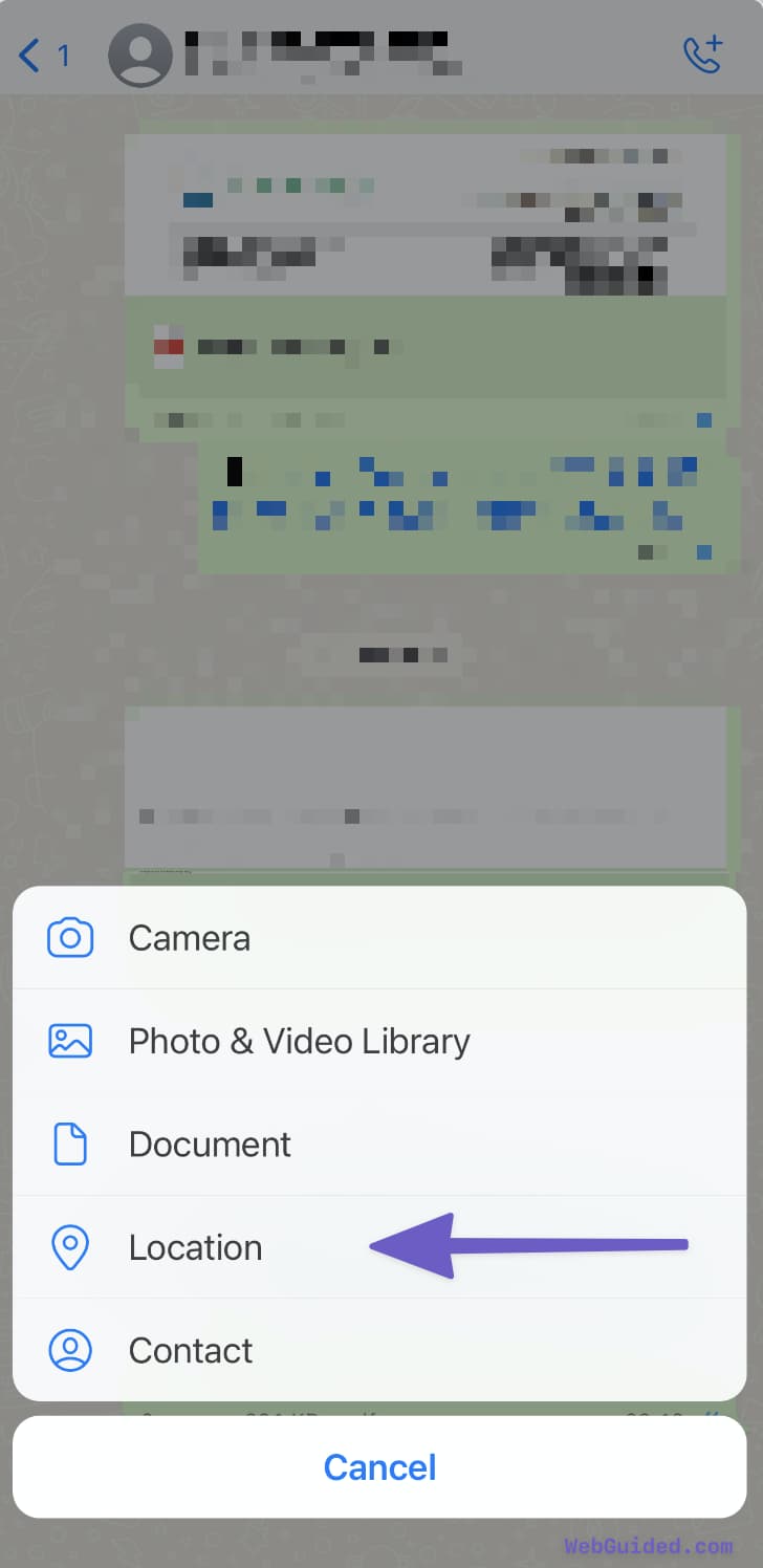 Drop a Pin on Whatsapp select location