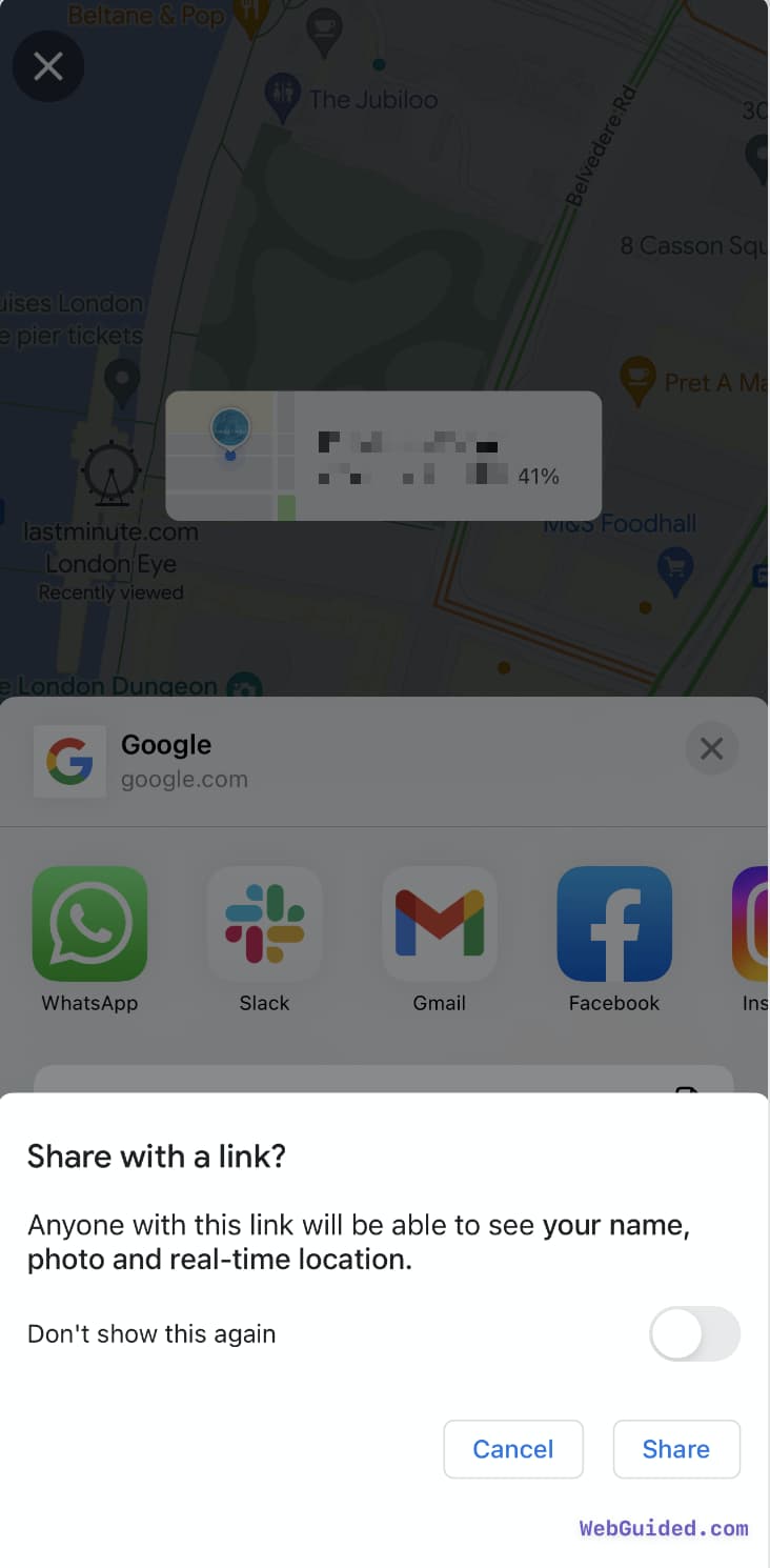 Share Live Location Google Maps with link pin